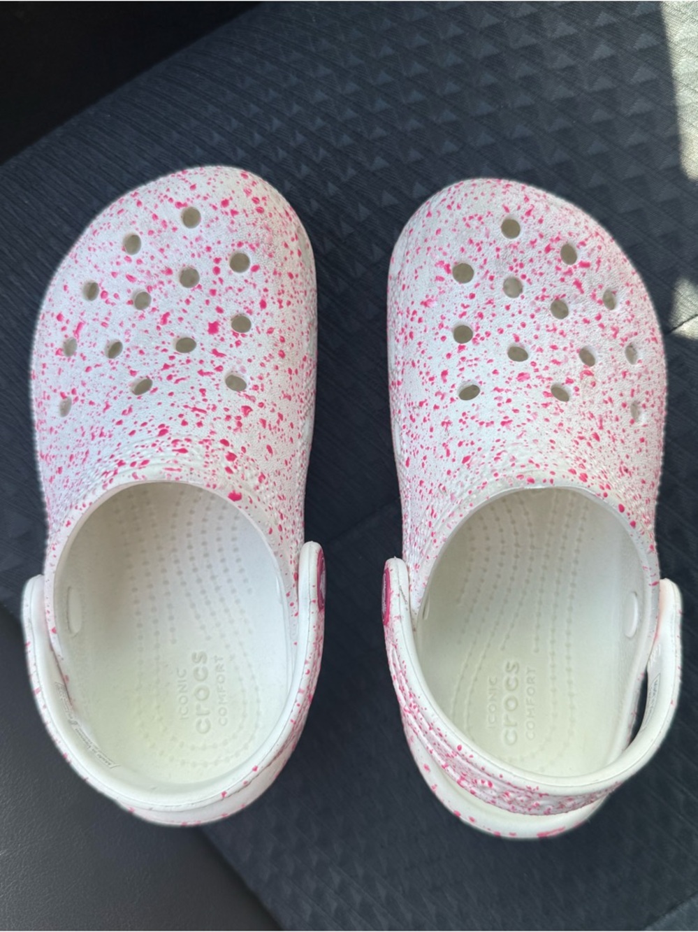 CROCS Kids White Clogs with Pink Speckle